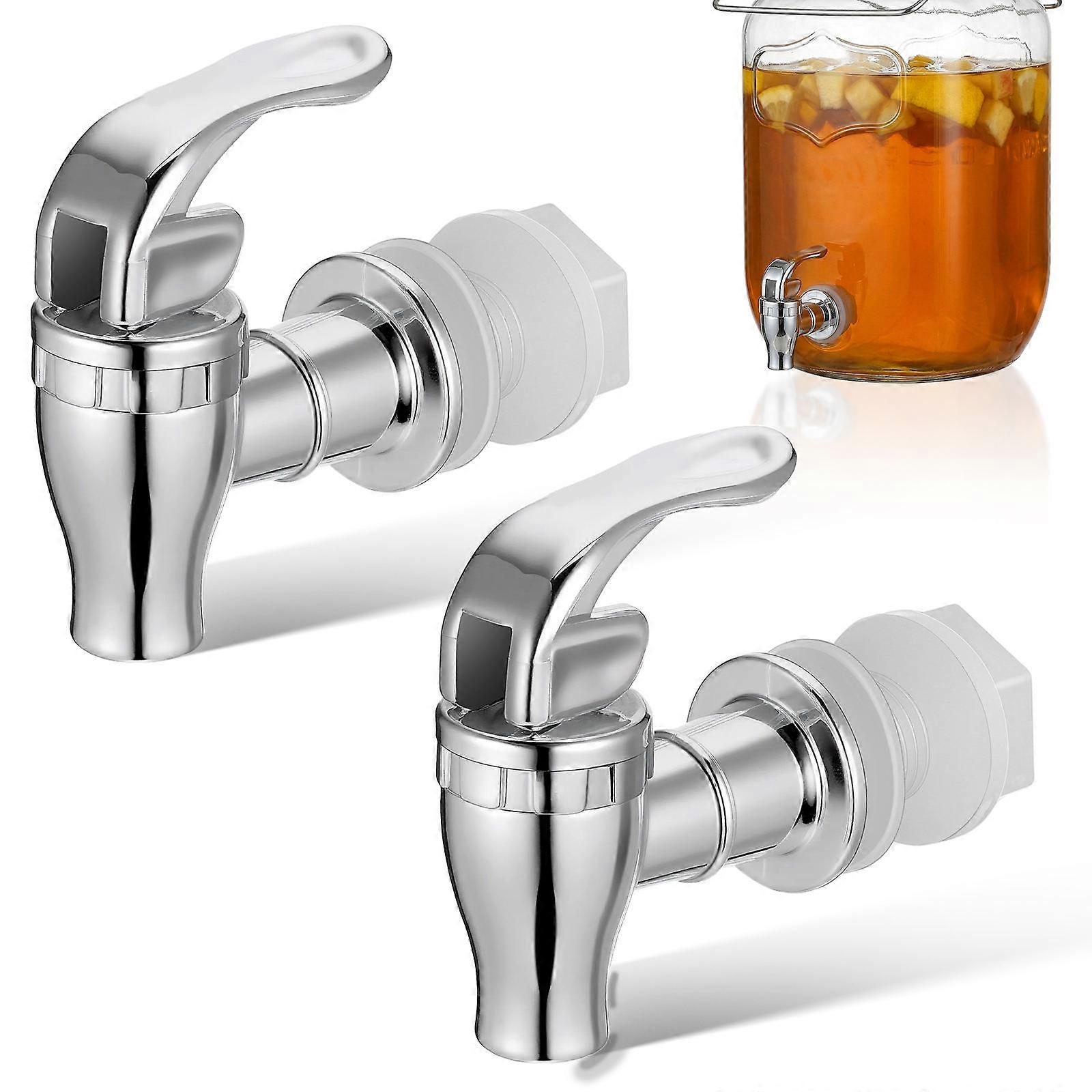Kitchen Use Beverage Dispenser Spigot Silver Push Style Replacement 2Pcs