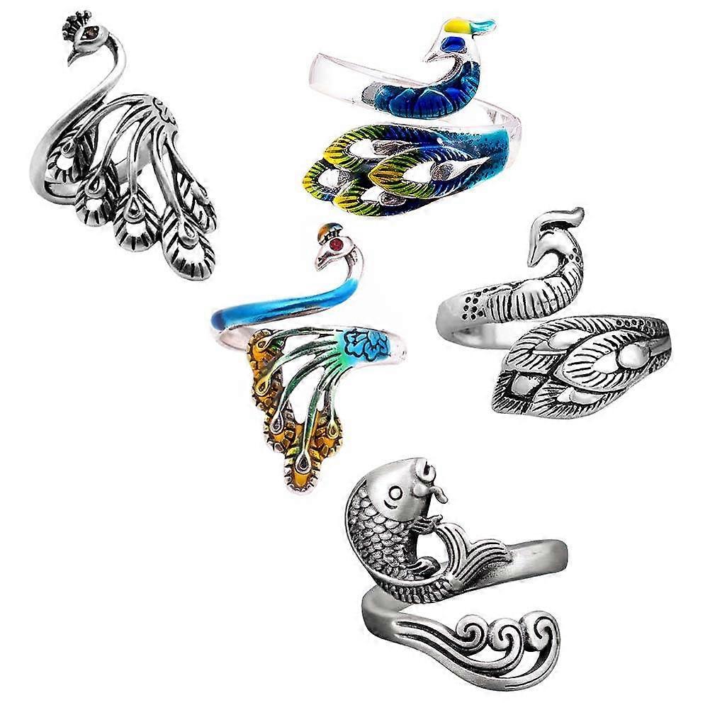 Adjustable Knitting Loop Ring for Yarn Guide with 5Pcs Creative Finger Rings