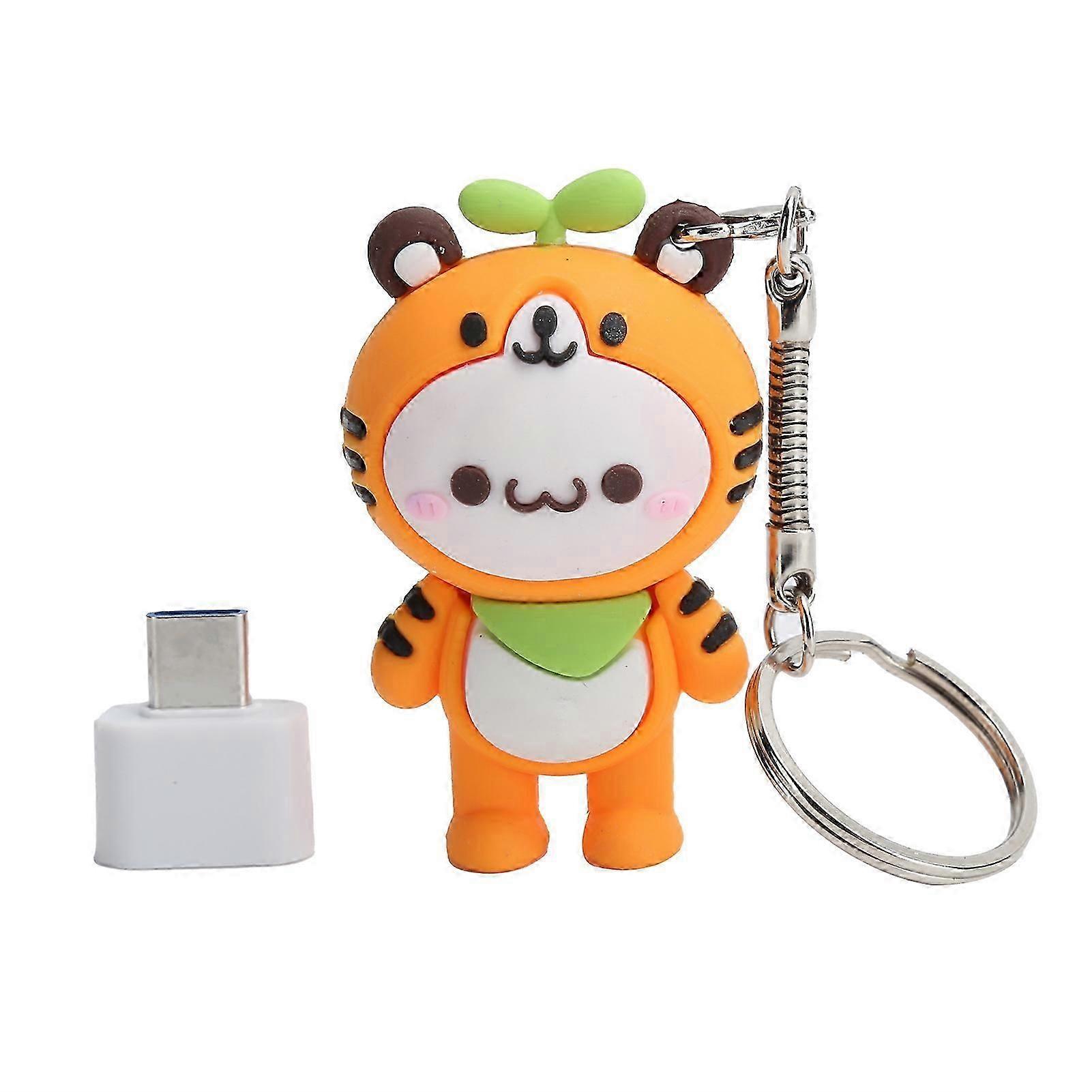 USB 2.0 Flash Drive with Type-C Adapter, Tiger Pattern Design, Compact Portable Plug-and-Play Storage for Computer