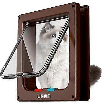 (Bruin, M-maat 19,7 * 19 * 5,3 cm) Klein kattenluik (4-weg vergrendeling kattenluikdeur voor binnenbuitendeuren, weerbestendige huisdierluiken voor katten en hondjes, pak