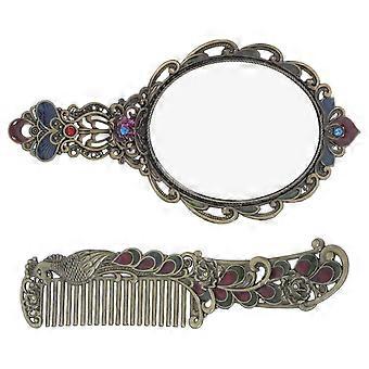 1 Set Vintage Makeup Mirror Cosmetic Mirror Handheld Mirror Decorative Mirror with Comb