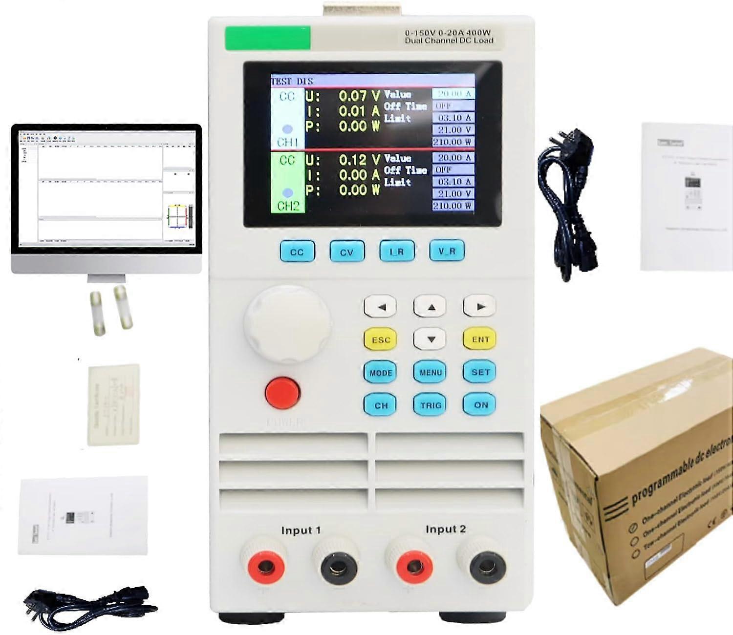 Programmable DC Electronic Load 400W Dual Channel Battery Tester with USB RS232 Interface