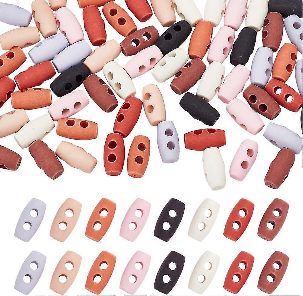 64 PCS Tiny Sewing Horn Toggle Buttons 0.59" 2-Hole Mini Plastic Toggle Buttons 8 Colors Micro Olive Shape Sewing Buttons