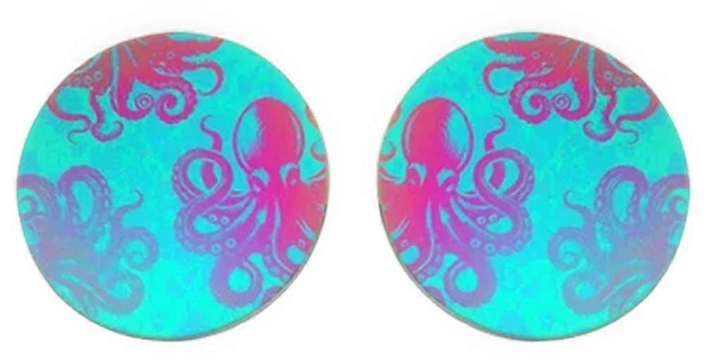 Ti2 Titanium Large Octopus Stud Earrings - Green