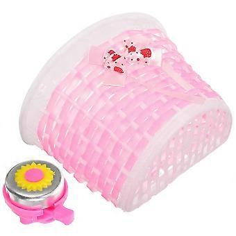 Kids Front Bike Basket with Bell 4Sets Pink Pe Storage Container