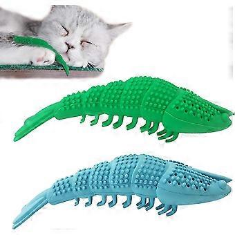 Brosse à dents interactive en caoutchouc en forme d'écrevisse pour chaton, durable, verte et bleue, à l'herbe à chat.