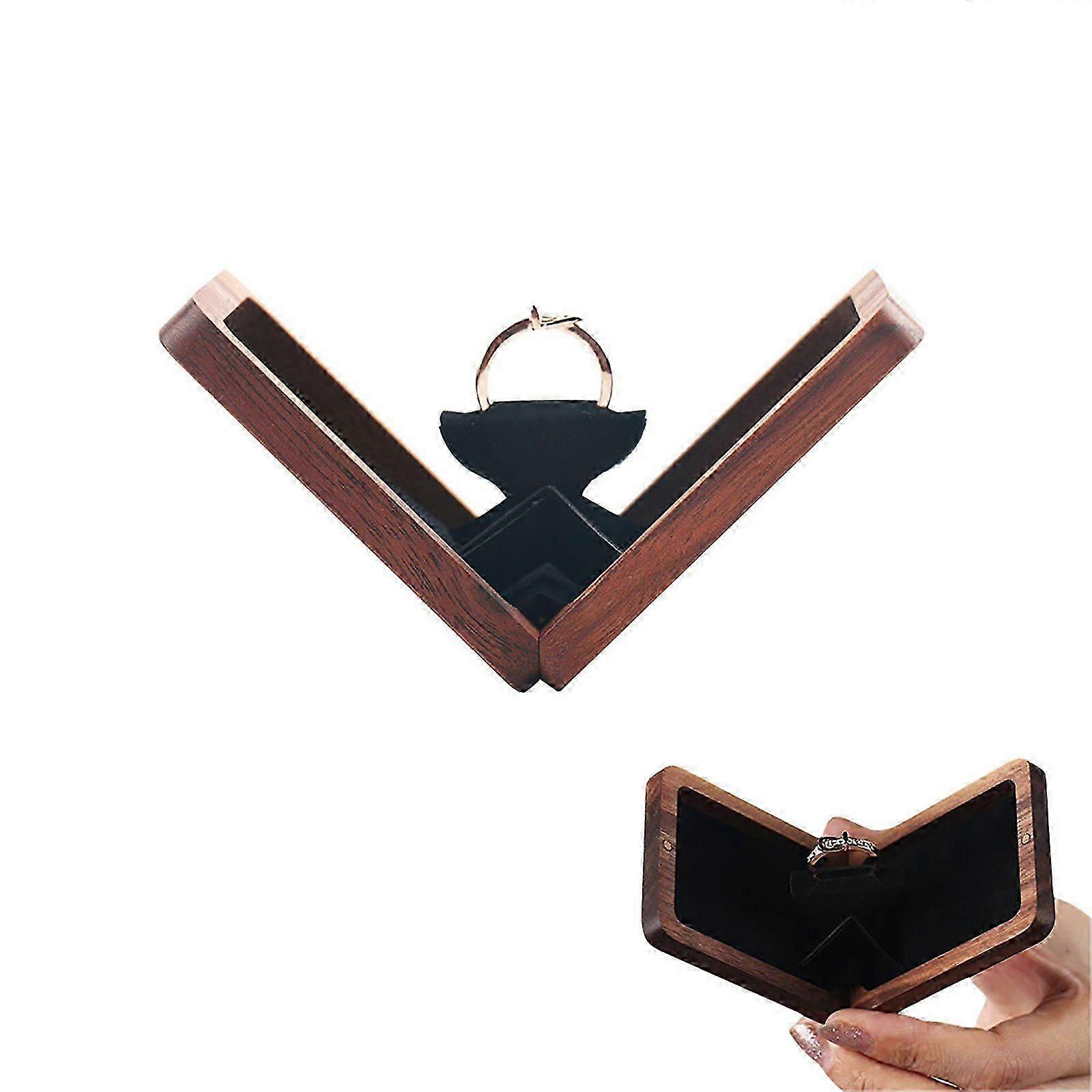 Rotating Walnut Ring Box  Handmade Square Holder for Proposal, Engagement, Wedding