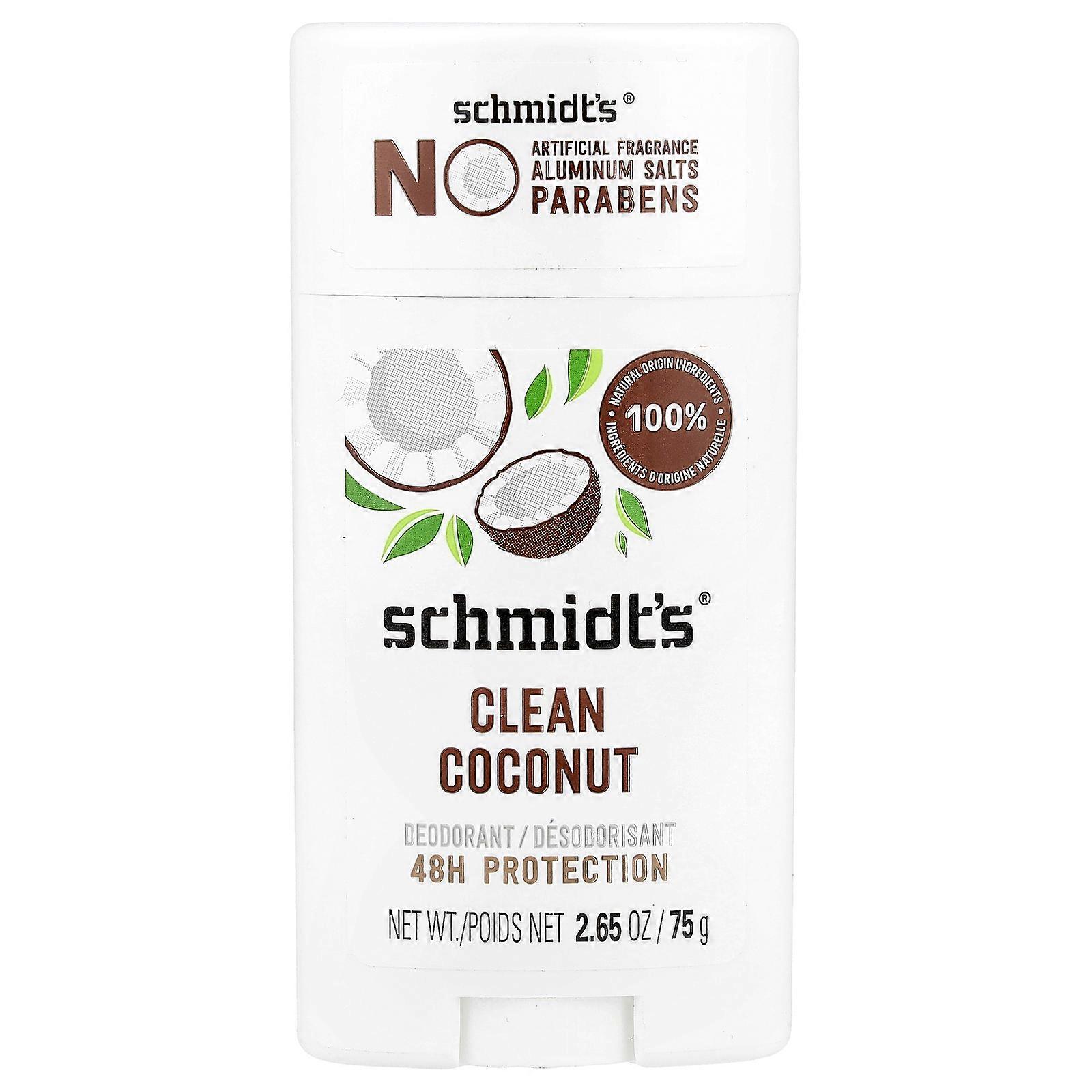 2 x Schmidt's, Deodorant, Clean Coconut, 2.65 oz (75 g)