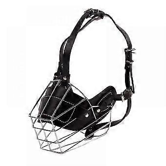 XL Size Black Wire Basket Metal Dog Muzzle for Pitbull Pit Bull, with Adjustable Leather Straps for Large Dogs
