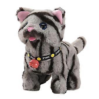 Walking Cat Toy, Interactive Plush Electronic Pet with Meowing Sounds for Children Aged 2-5, Gray_zym1