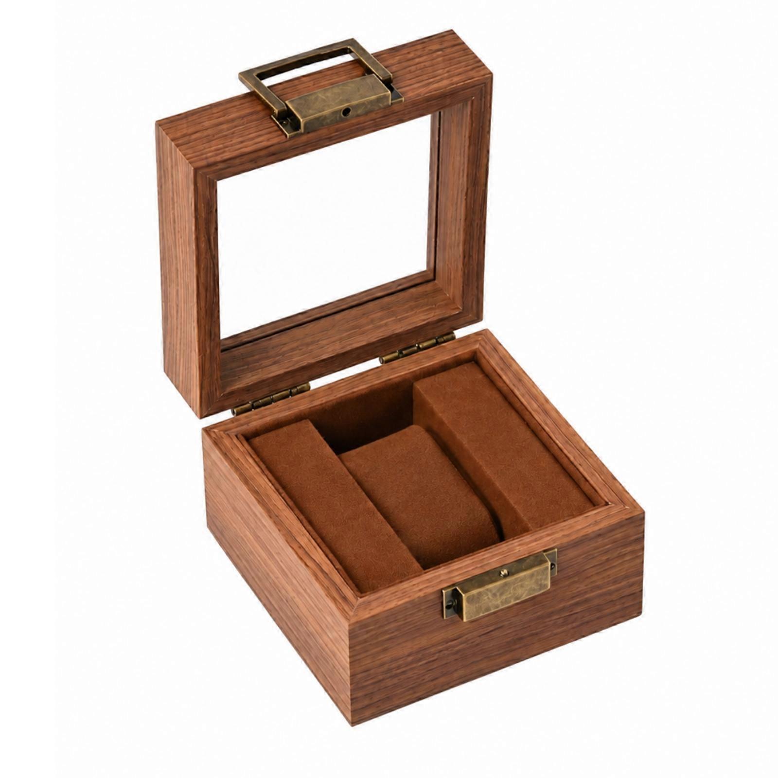 Watch Display Box Walnut-Grain Single Watch Box Hinged for Desk