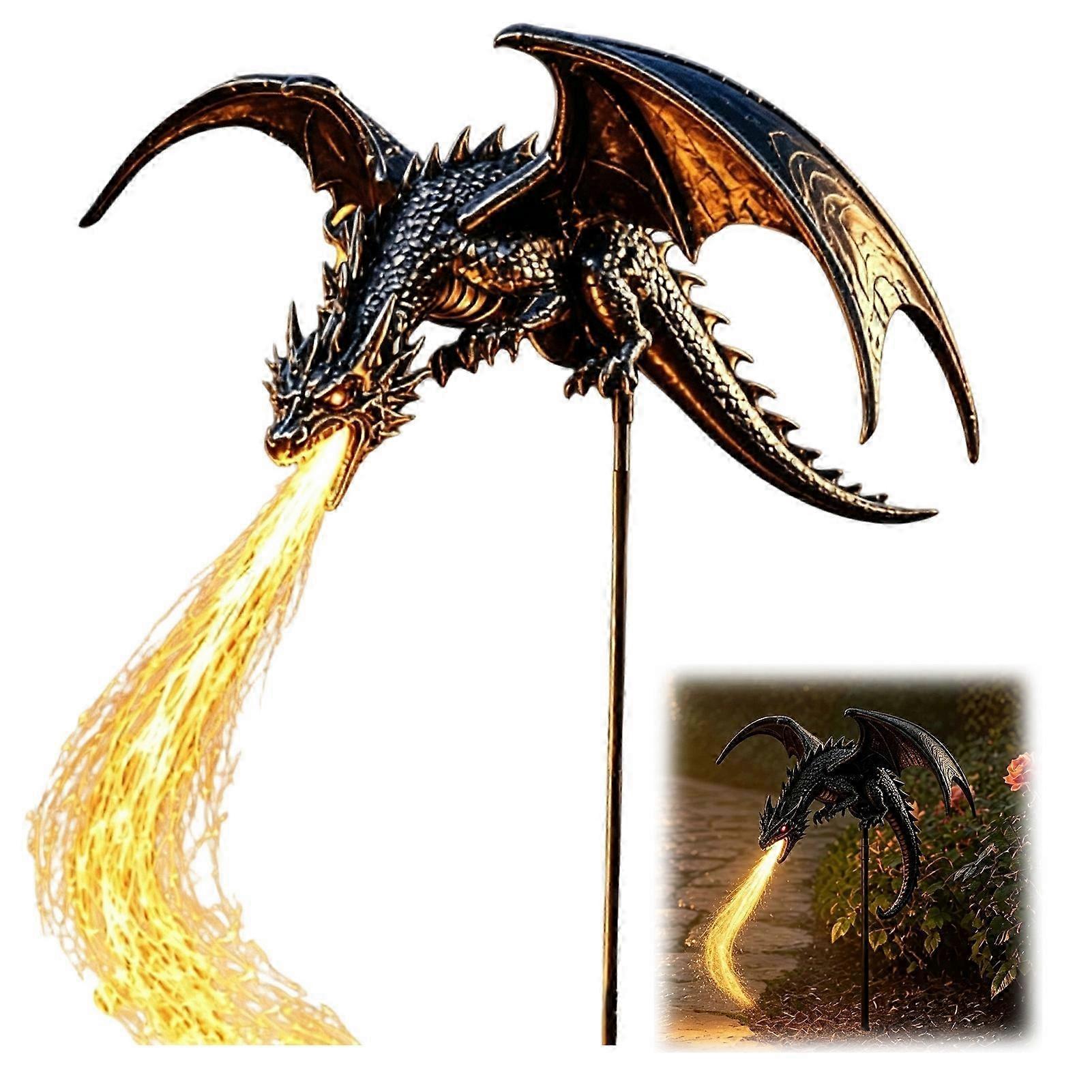 Metal Solar Dragon Stake Light Flame Effect