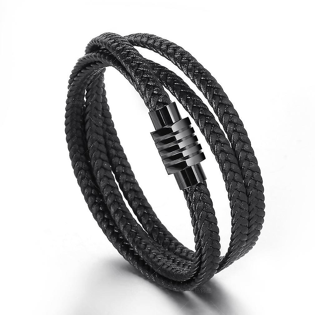 Multi-thread Double-layer Woven Leather Titanium Steel Bracelet