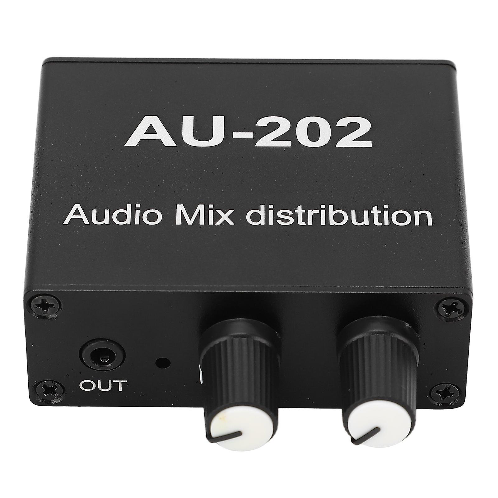 Stereo Mixer Audio Distributor 2 Input 2 Output 3.5mm Jack Plug and Play Aluminum Alloy Audio Mix Amplifier