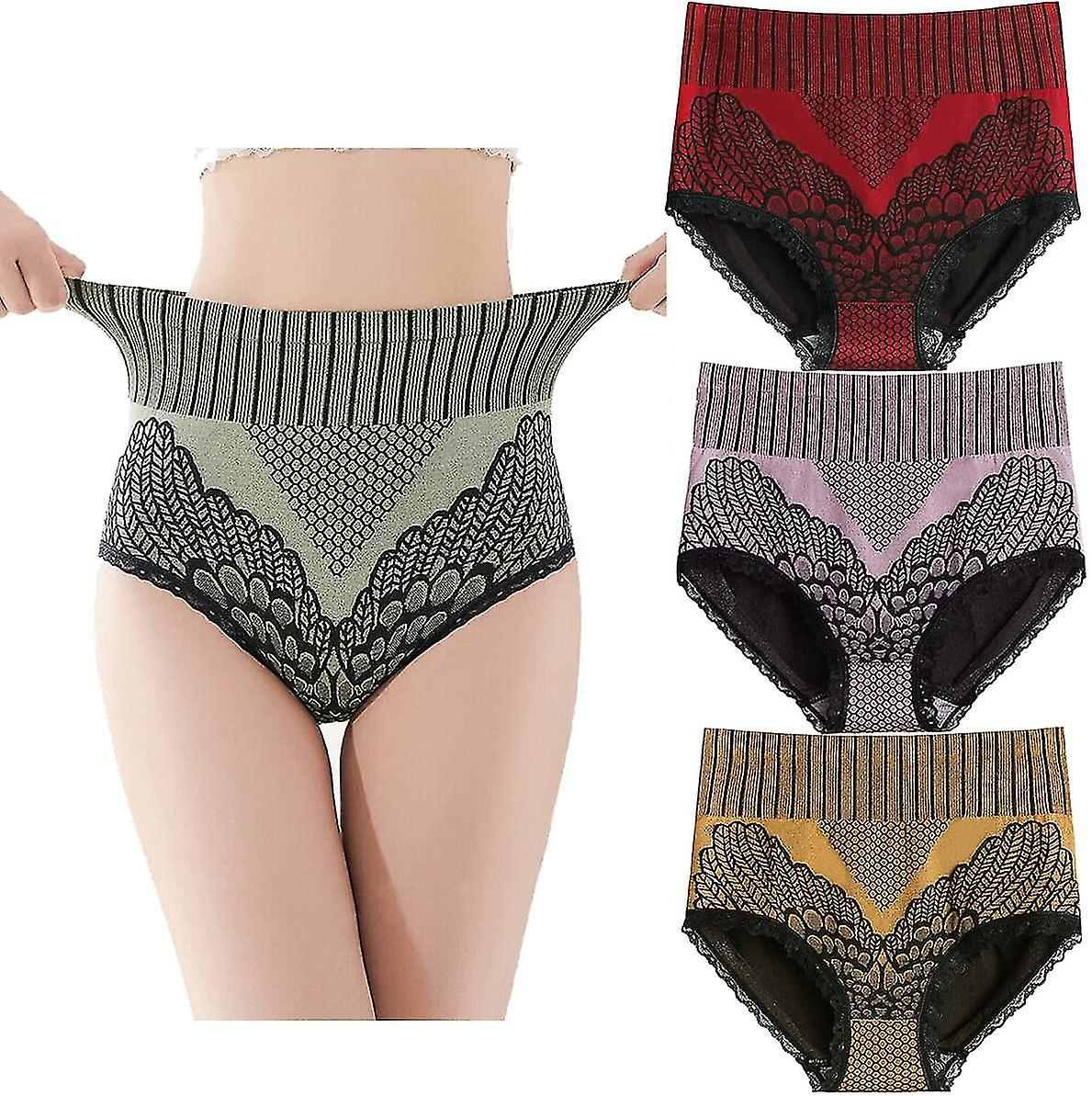 4st Grafenfiberrestaurering Höga midjebyxor för kvinnor, hög midja Grafenfiberbyxor, bikakekroppsformande underkläder för kvinnor