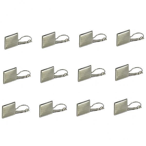 2x12pcs Earring Wire Hook 16mm Blank Square Bezel Cabochon Setting Silver