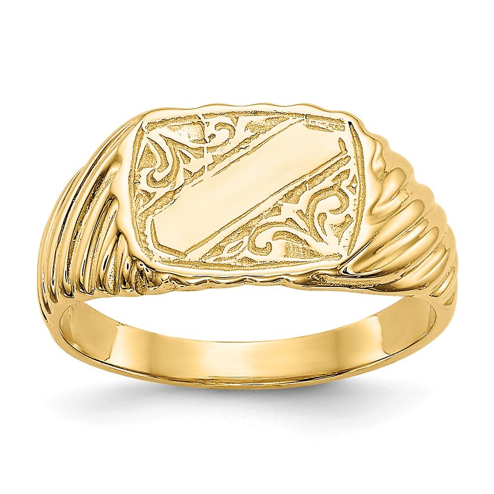 14k Yellow Gold Solid Polished Rectangle Signet With Stripes Ring Size 2.50 Band Style-Ring for Women