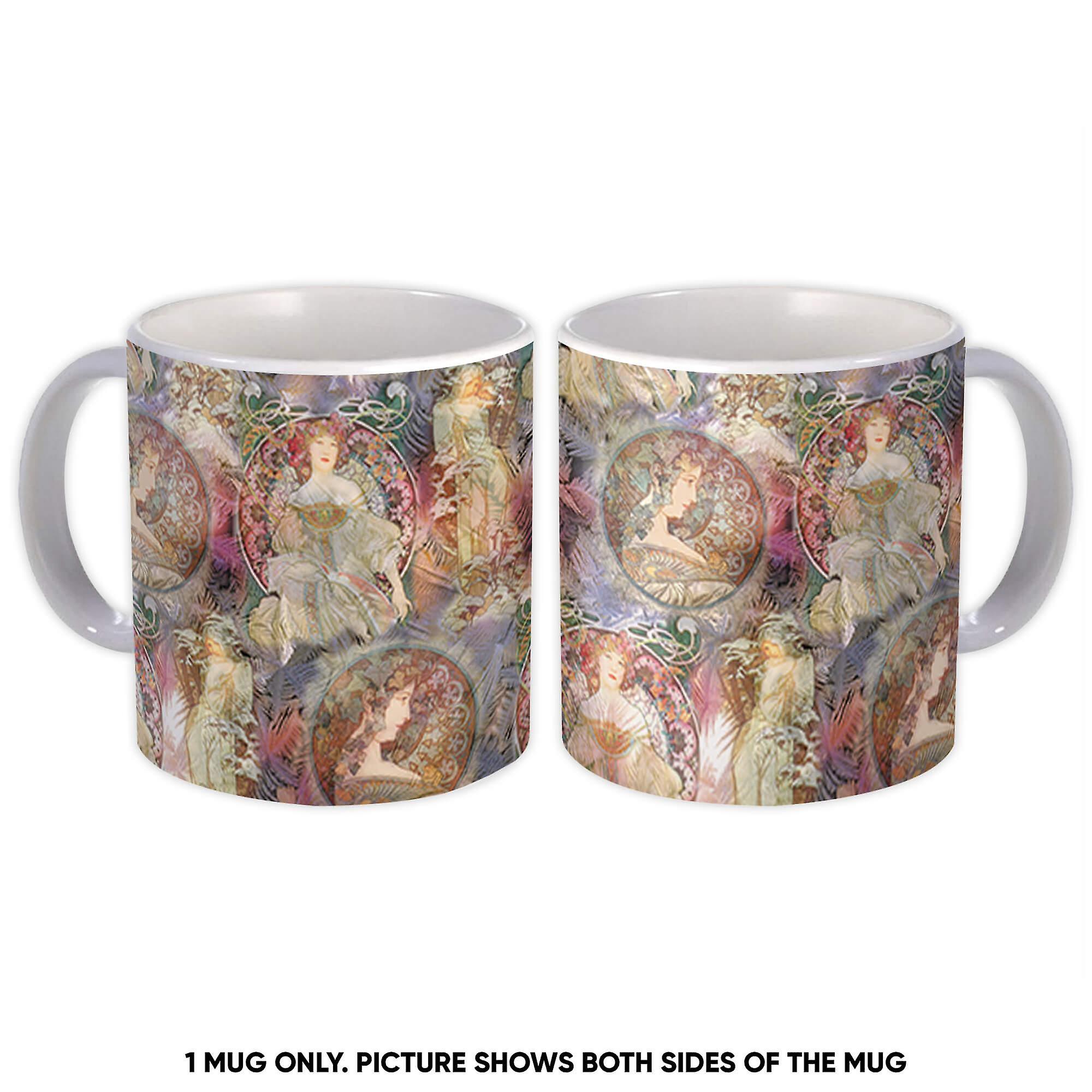 Gift Mug: Art Nouveau Alphonse Mucha Pattern
