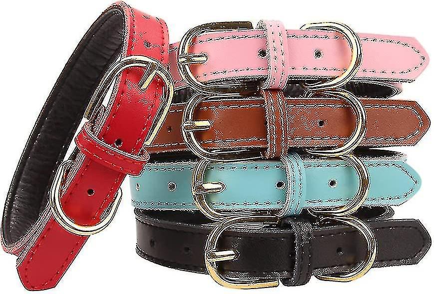 Aolove Basic Classic Padded Leather Pet Collars For Cats Puppy Small Medium Dogs