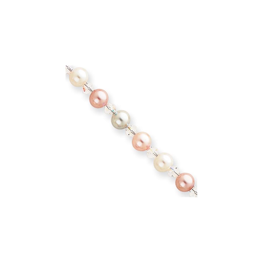 clasp 8.25in Rhodium Plated Multi clr Glass-Pearl Bracelet 9mm Wide Link-Bracelet for Women - Length: 7.25 to 8.25