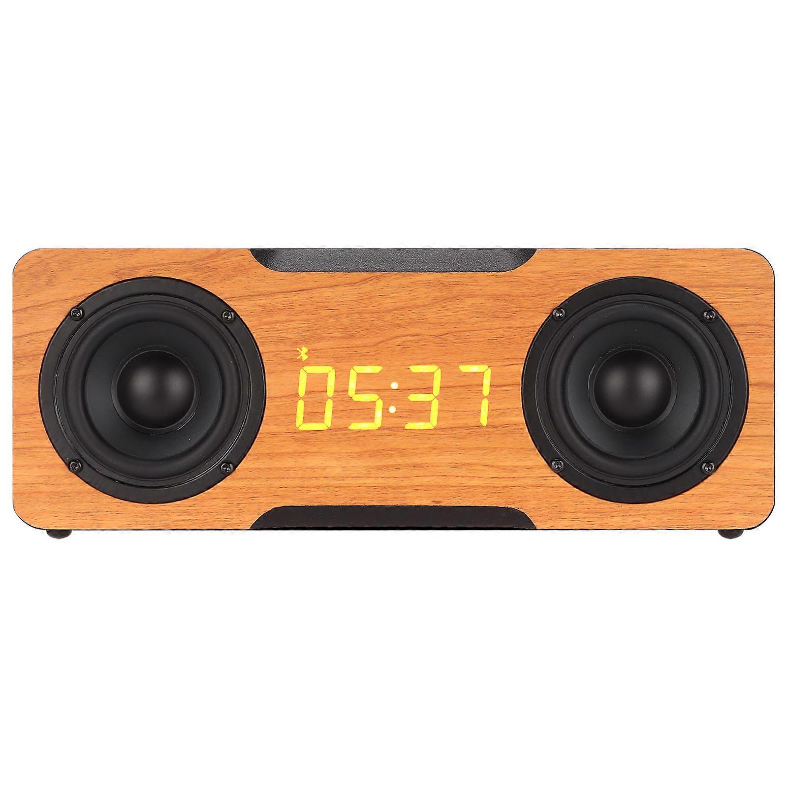 Wooden Bluetooth Speaker Digital Clock Wireless Speaker Supports Bluetooth AUX Memory Card PlaybackLight Walnut Grain