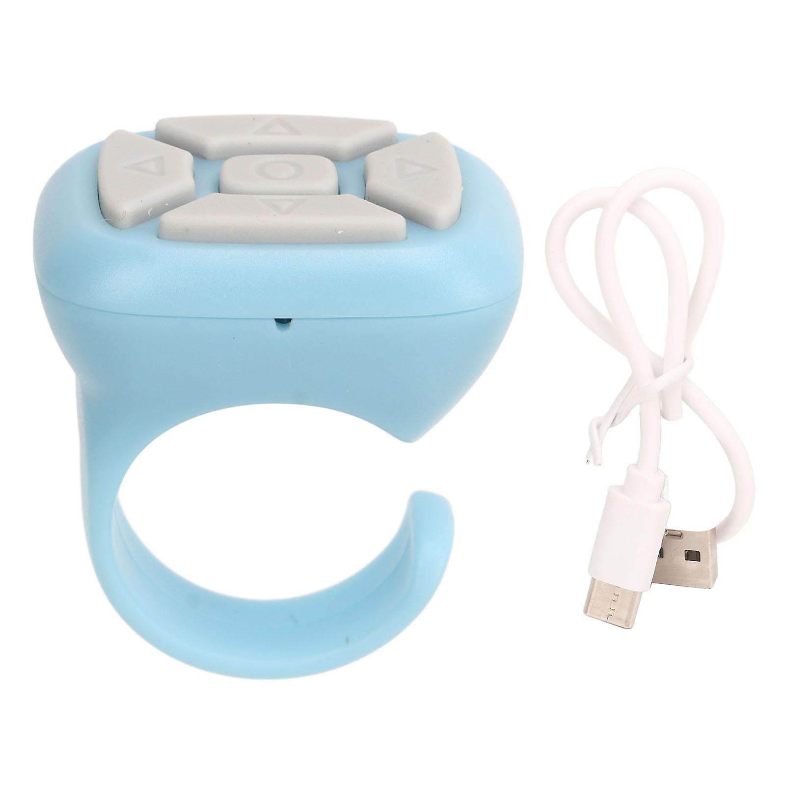 Blue Bluetooth 5.3 Remote Control Ring - USB Rechargeable, Page Turner, 72h Battery