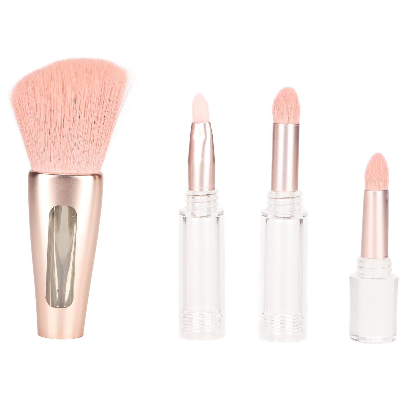 4 in 1 Makeup Brush Set, Simple, Elegant, Portable, with Clear Handle, for Eyeshadow, Blush and Blending (Gold)