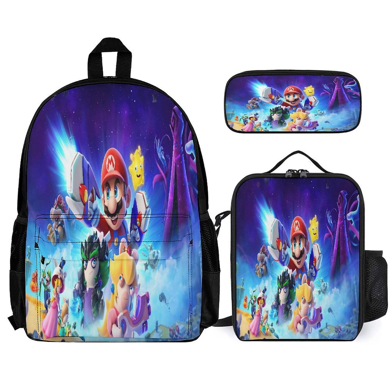 Super Mario Backpack 3 Piece Set Laptop Backpack with Pencil Case Lunch Bag Combination