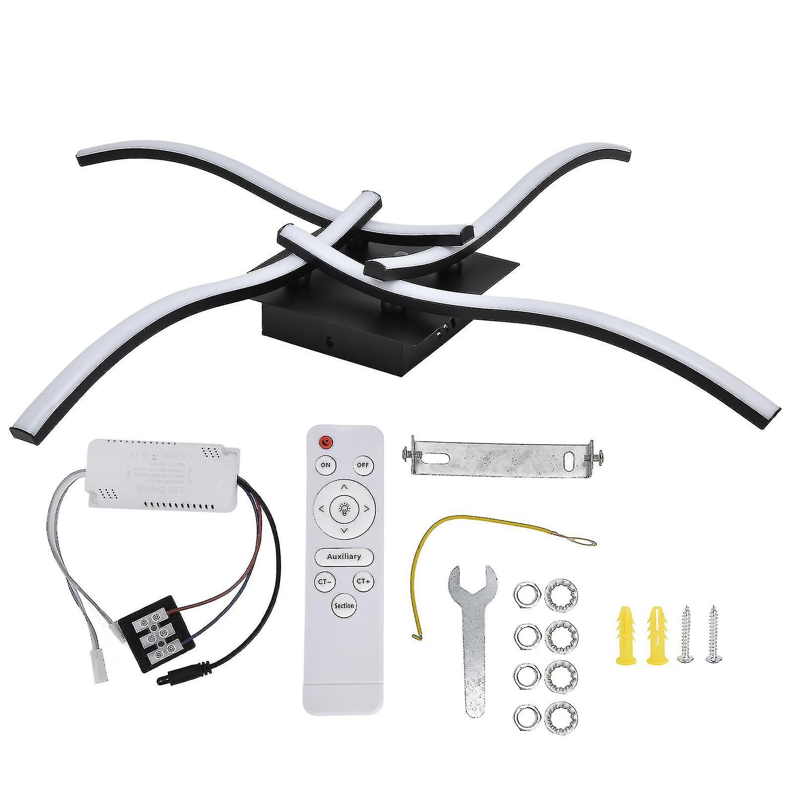 - Wrought Iron Ceiling Fixture with Remote Control, Black, Wavy Shape, 3 Color Dimming, AC110-265V