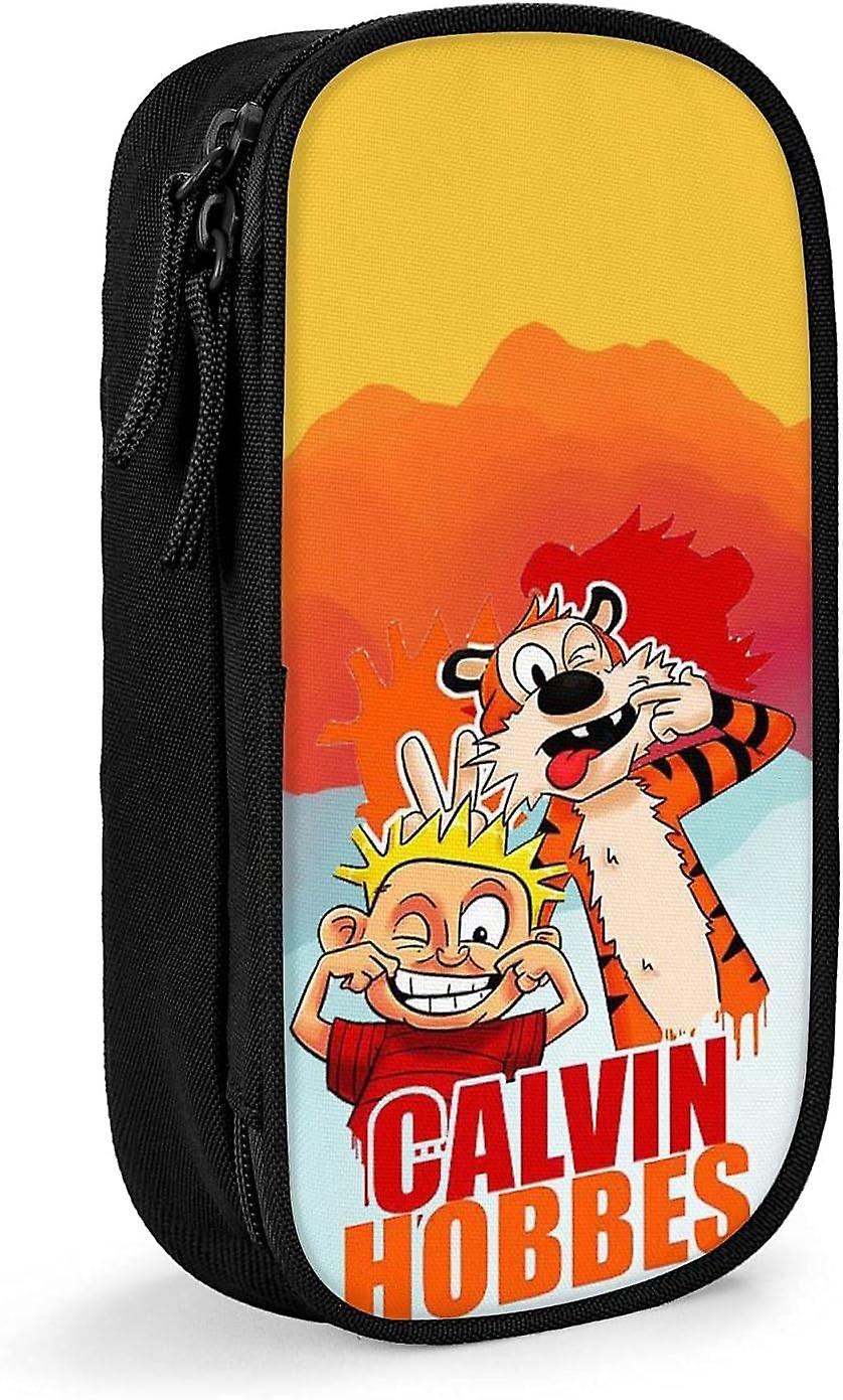 Calvin and Hobbes Kids Pencil Bag Cute Pen Case Double Zippe Large Capacity Students Stationery Pouch for School Office SAOE021588