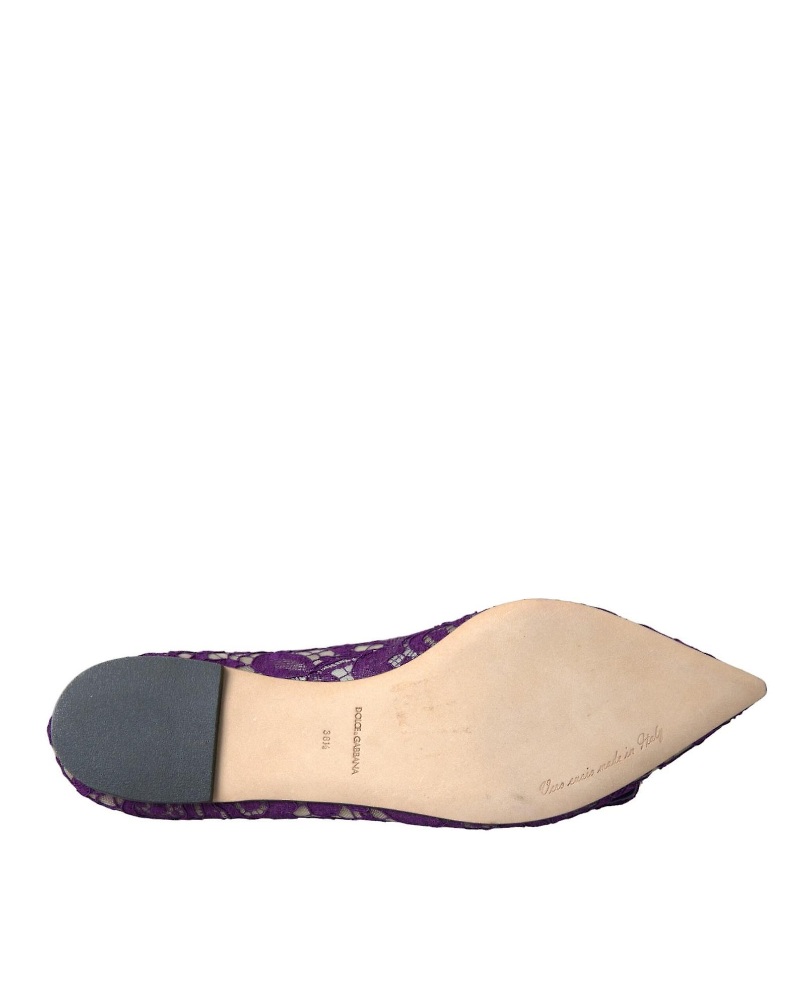 Dolce & Gabbana Beige Lace Crystal Ballet Flats Loafers Shoes