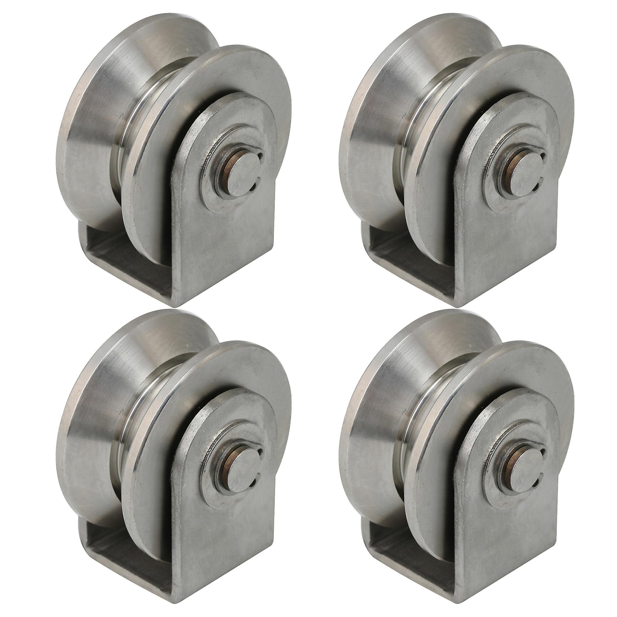 4 x Stainless Steel V Type Sliding Roller Wheel Heavy Fixed Pulley 5.3cm