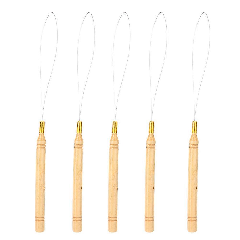 5pcs Hair Extensions Loop Needle Wooden Threader Wire Pulling Hook Tool For Hair  Extension
