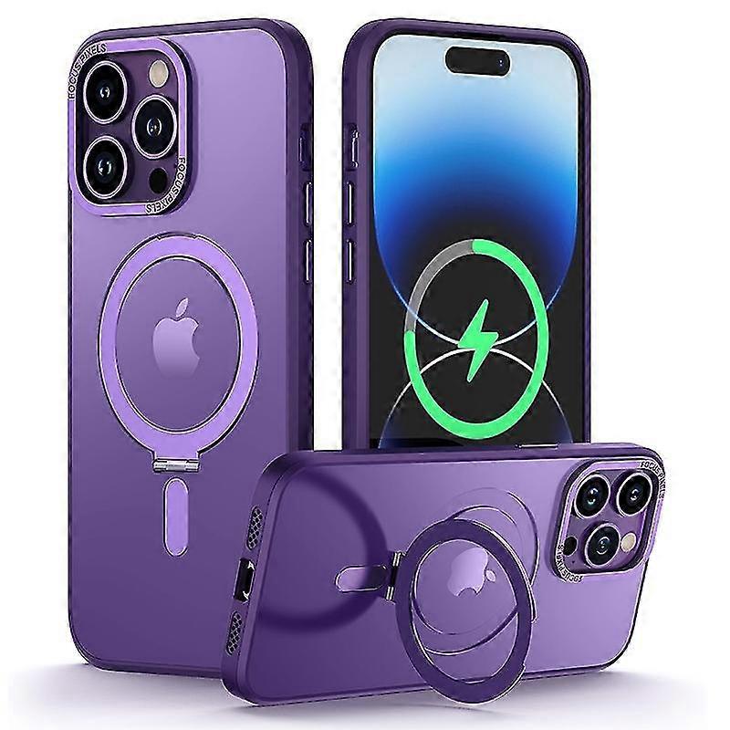 For iPhone 14 Pro Phone Case MagSafe,Electroplating Camera Frame Design PC+TPU Kickstand Cover