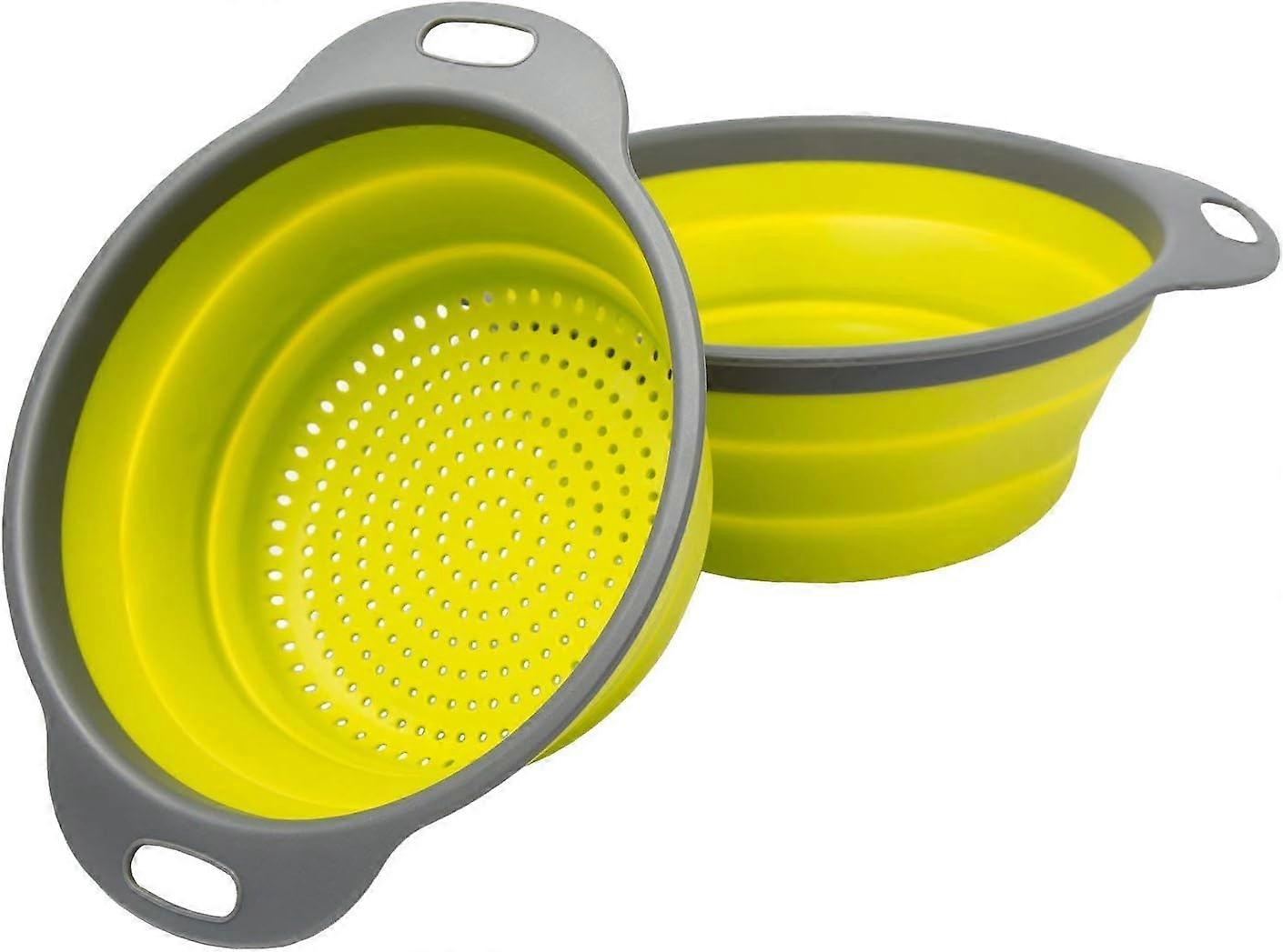Colander Set - 2 Collapsible Colanders (Strainers) 2 Folding Strainers Sizes 8" - 2 Quart and 9.5" - 3 Quart Green