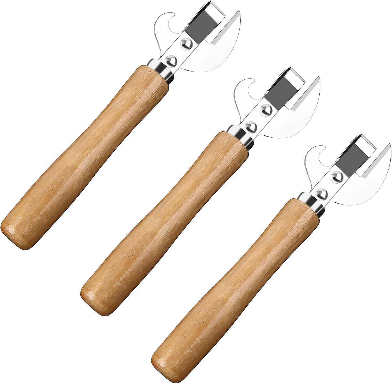 3Pcs Stainless Steel Can Opener,Traditional Smooth Edge Manual Hand Held Can Opener,Kitchen Stab Can & Tin Opener and Corkscrew