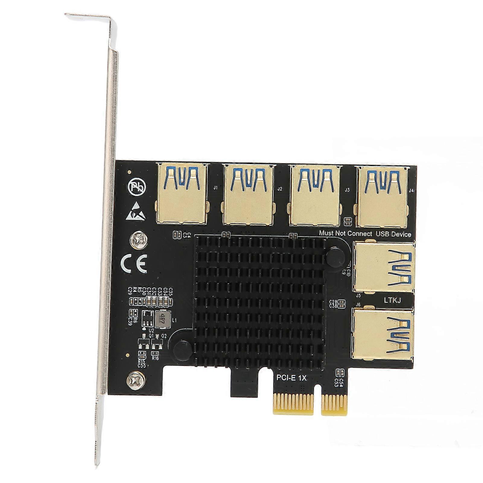 PCI E 1 til 6 Riser Card IC køleplade Guldbelagt behandling Sort USB3.0 Riser-kort til Dos til Linux for Win
