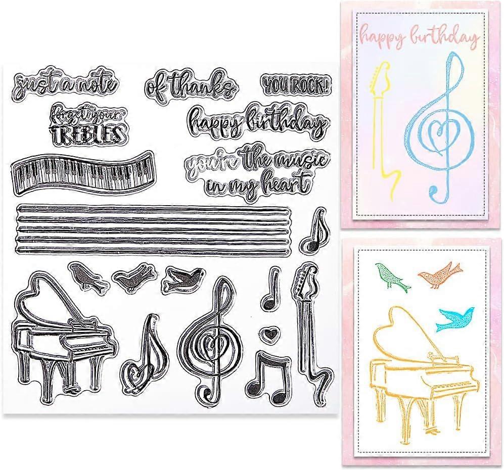 Musical Note Clear Stamps Piano Birds Stave Words Reusable Retro Transparent Silicone Stamp Seals for Journaling Card Making DIY Scrapbooking Photo Al