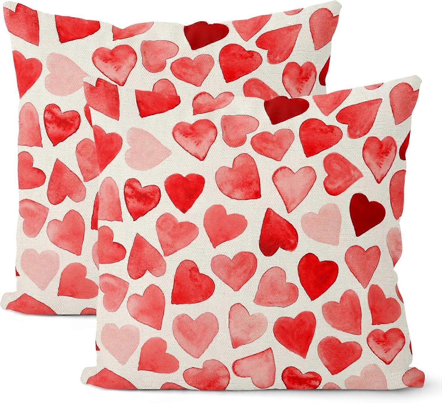 Valentine's Day Pillow Covers 18x18 Set of 2, Watercolor Heart Pink Red Throw Pillow Covers Valentine's Day Decorative Pillowcase Valentine's Day Deco