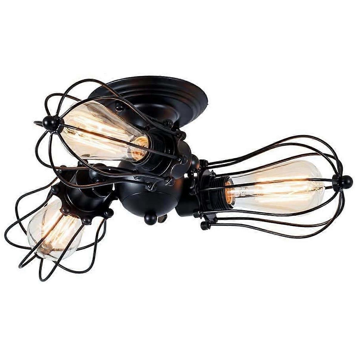 Vintage Industrial Style Ceiling Light - Black 3 Heads without Light Source
