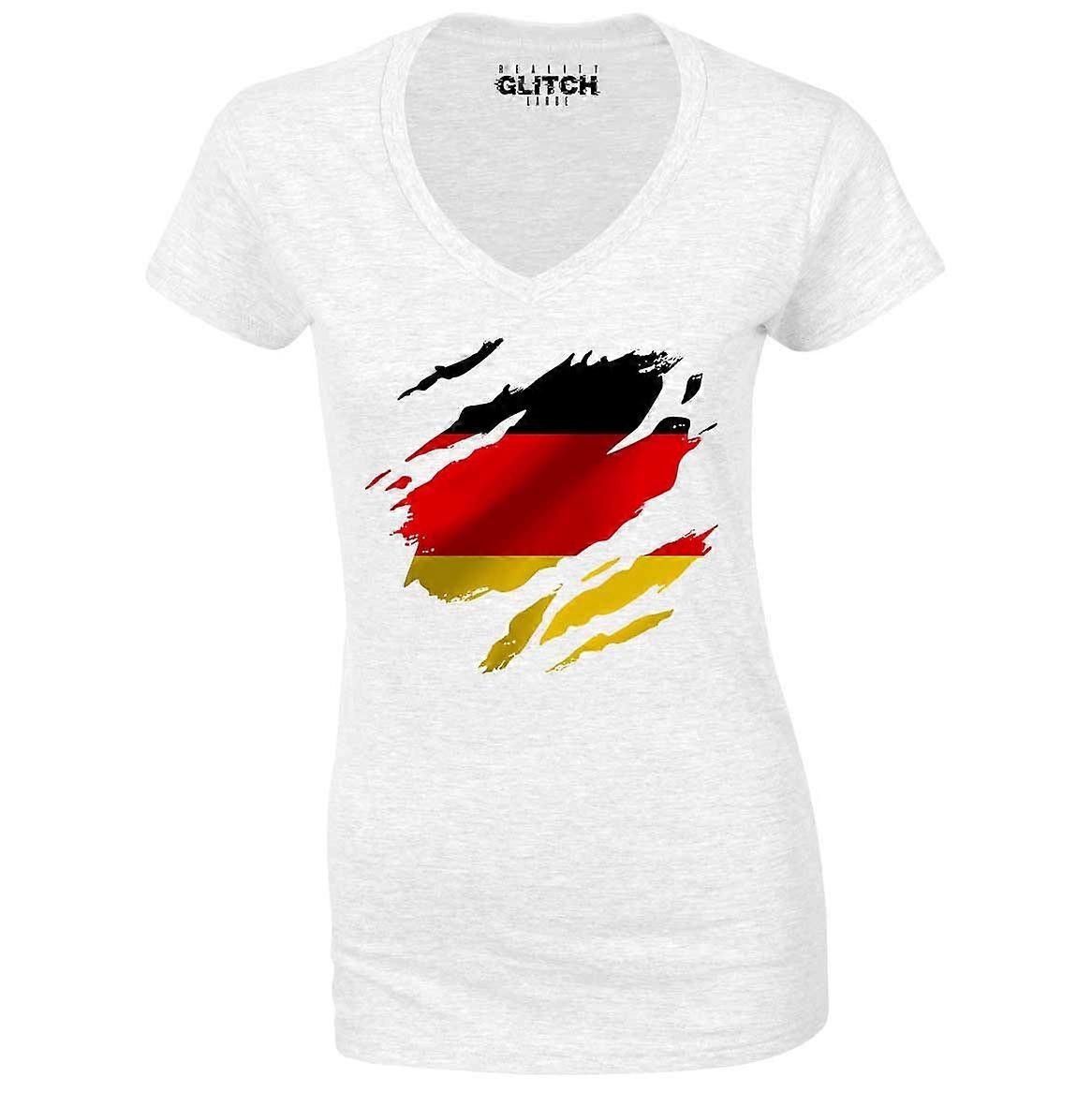 Reality Glitch Torn Germany Flag Womens T-shirt - V-neck