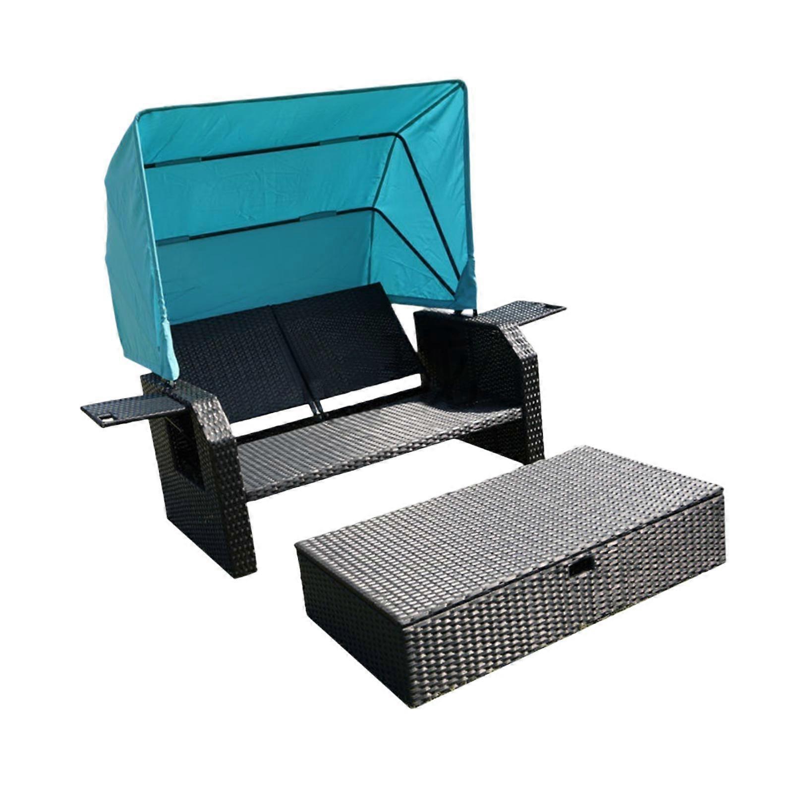 Outdoor Wicker Daybed with Folded Canopy Modern for Balcony Backyard Terrace