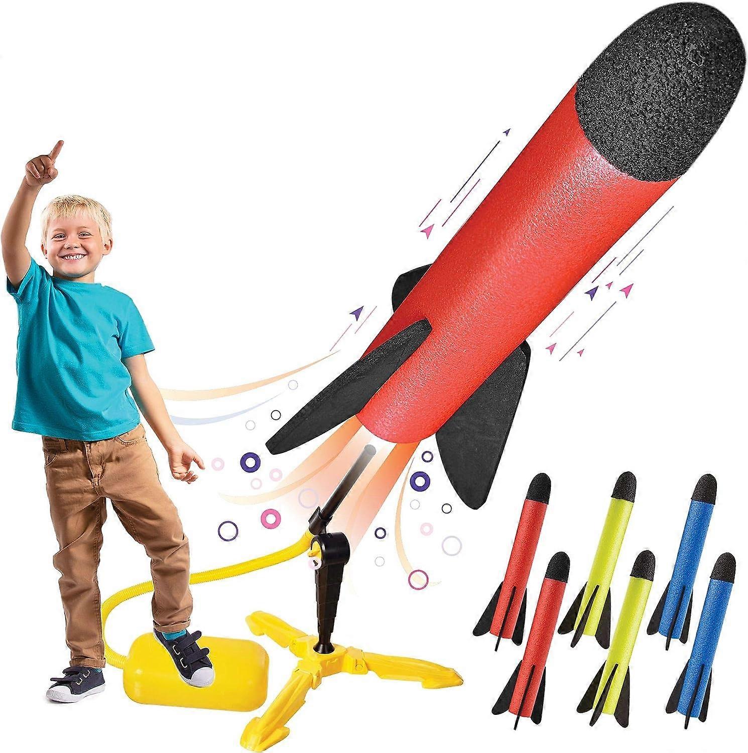 Toy Rocket Launcher For Kids Shoots Up To 100 Feet 8 Colorful Foam Rockets And Sturdy Launcher Stand With Foot Launch Pad - Fun Outdoor Toy For Kids