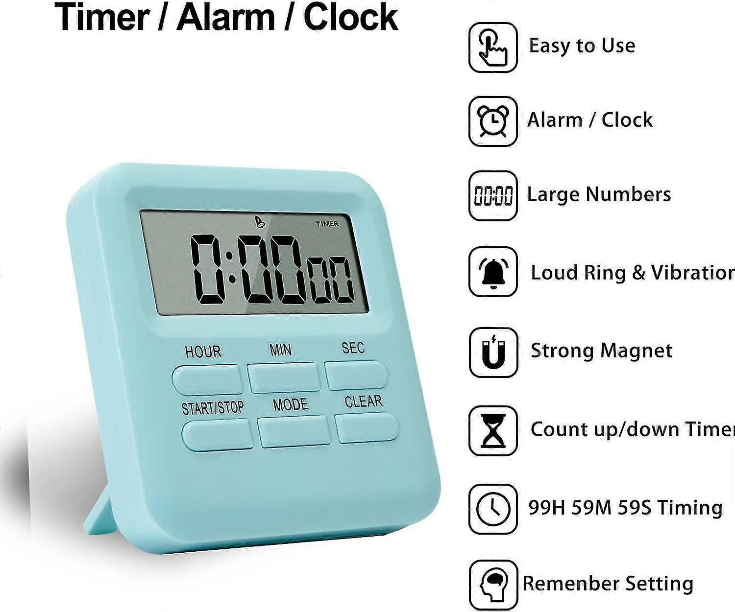 Digital Kitchen Timer With Clock/alarm Clock Function,magnetic Back,stopwatch Countdown Management(azure)