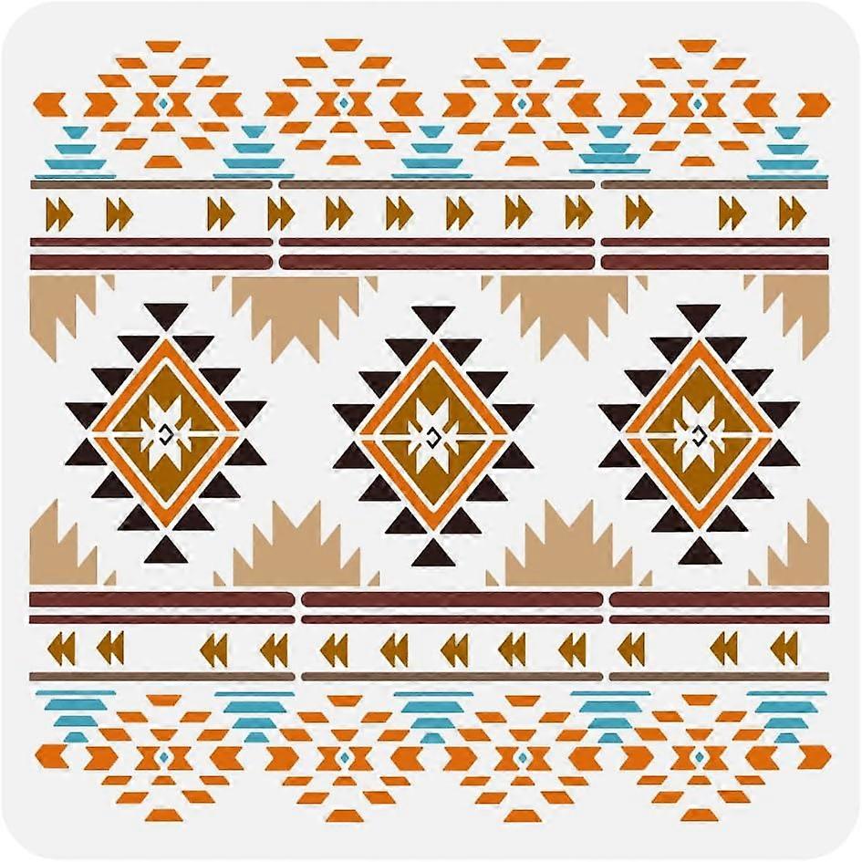 Native Inspired Geometric Large Stencil 11.8x11.8" Western Pattern Painting Big Stencil West Themes Wall Stencil Reusable Western Border Decorative Te