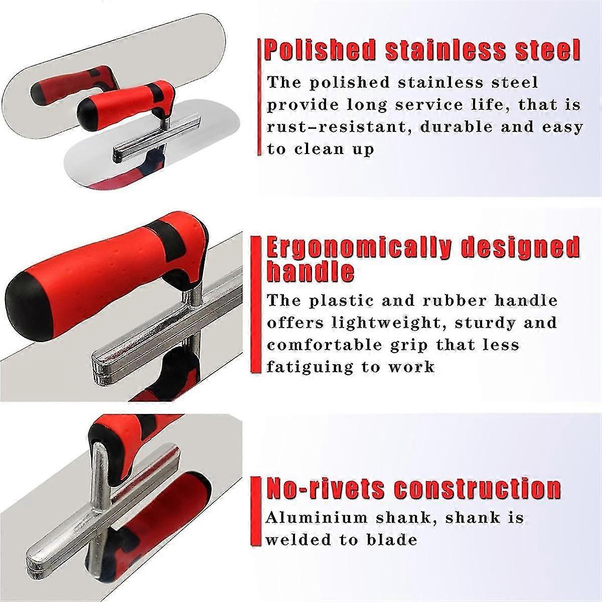 Uziurl 3-Piece Stainless Steel Concrete Tools Set - Finishing Trowel, Edger & Groover