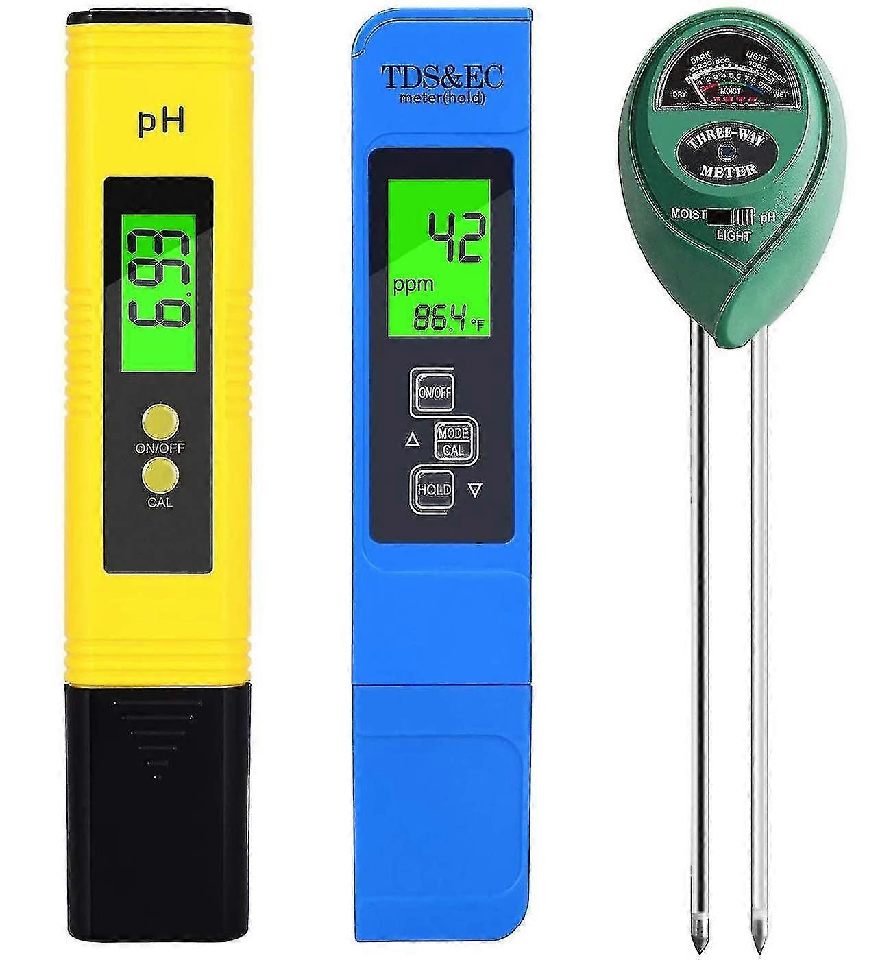 Ph Meter, Tds Ppm Meter, Soil Ph Tester, Ph/ec Digital Kit, 3 Pack
