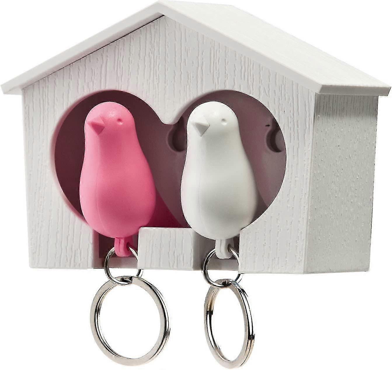 nøkkelskuff, trommel nøkkelring rack med to spurver design hvit / rosa