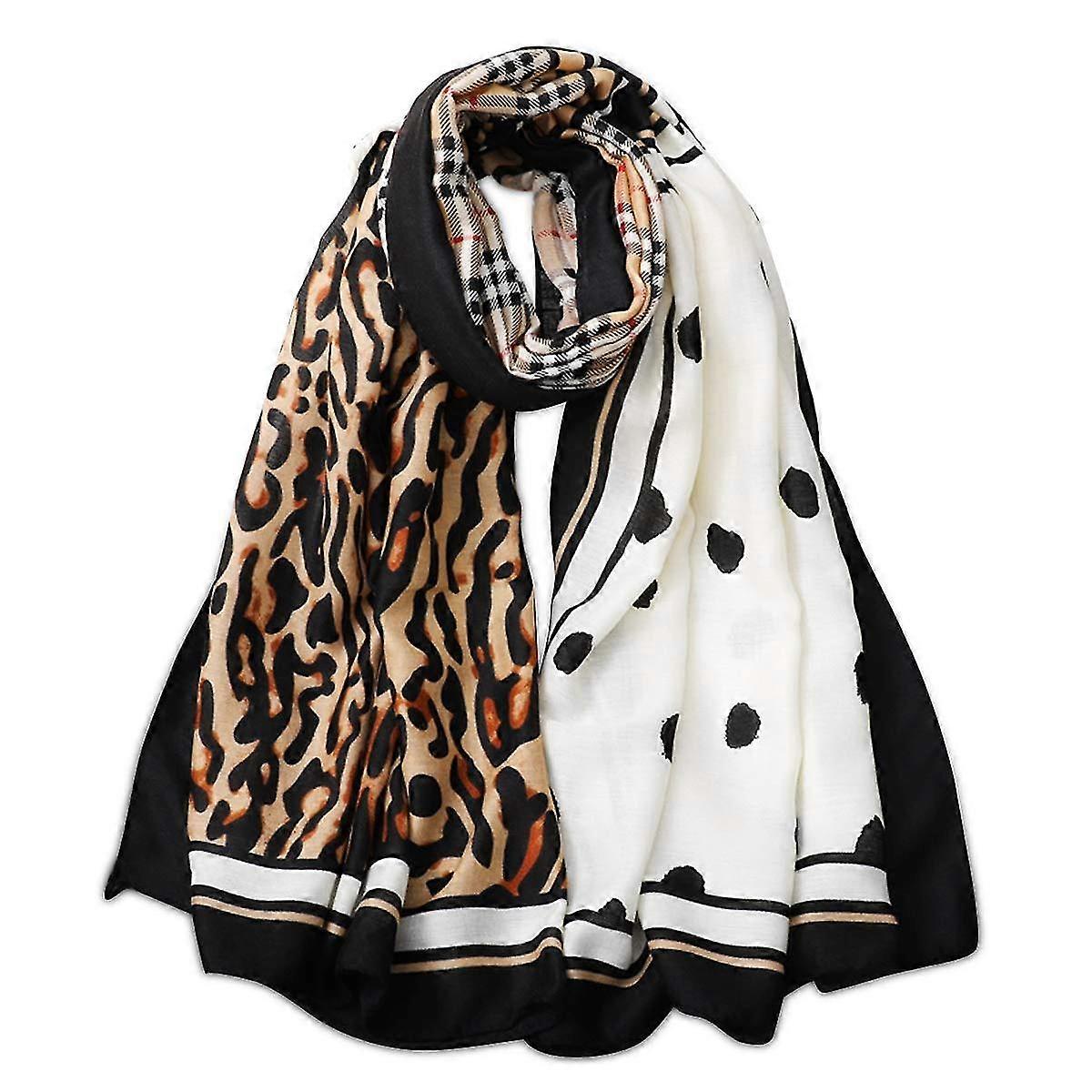 Warm Scarf Women's Fashion Leopard Checked Neckerchiefs Soft Cotton Unique Asymmetrical Printed Scarf Large Stole