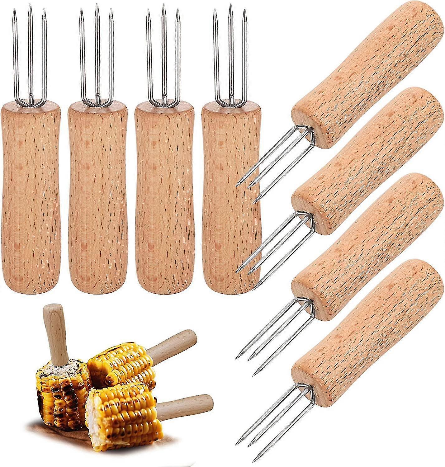 Corn Skewers, 8 Pcs Corn Fork, Stainless Steel Barbecue Skewers With Wooden Handle, Reusable Corn Skewers For Cooking Camping Picnics Outdoor Bbq